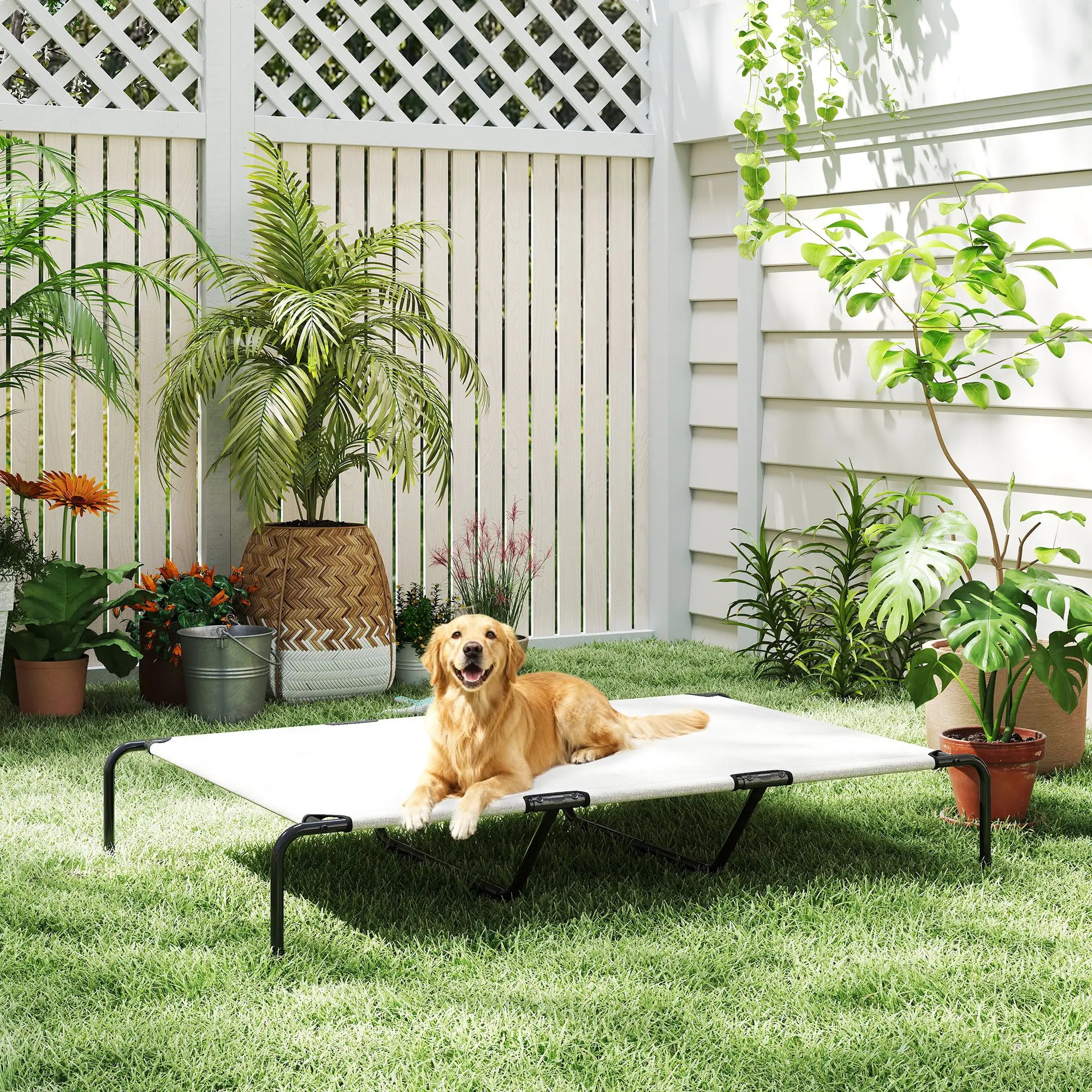 Dog Cot Cooling Pet Bed for Large Dogs Up to 149 Lbs Elevated 9.1" Breathable Mesh Pet Bed, Indoor Outdoor Use Black/Gray