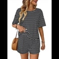 thumbnail image 3 of Pijama de Verano de 2 Piezas con Estampado de Rayas y Corta, Color Negro, Talla XL, 3 of 9