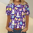 thumbnail image 2 of VBTAPA Women's Happy Easter Shirt Short Sleeve Funny Tops Rabbit Graphic Colored Eggs Print T-Shirts Easter Day Gifts Prime Sales Today Multicolor M, 2 of 6