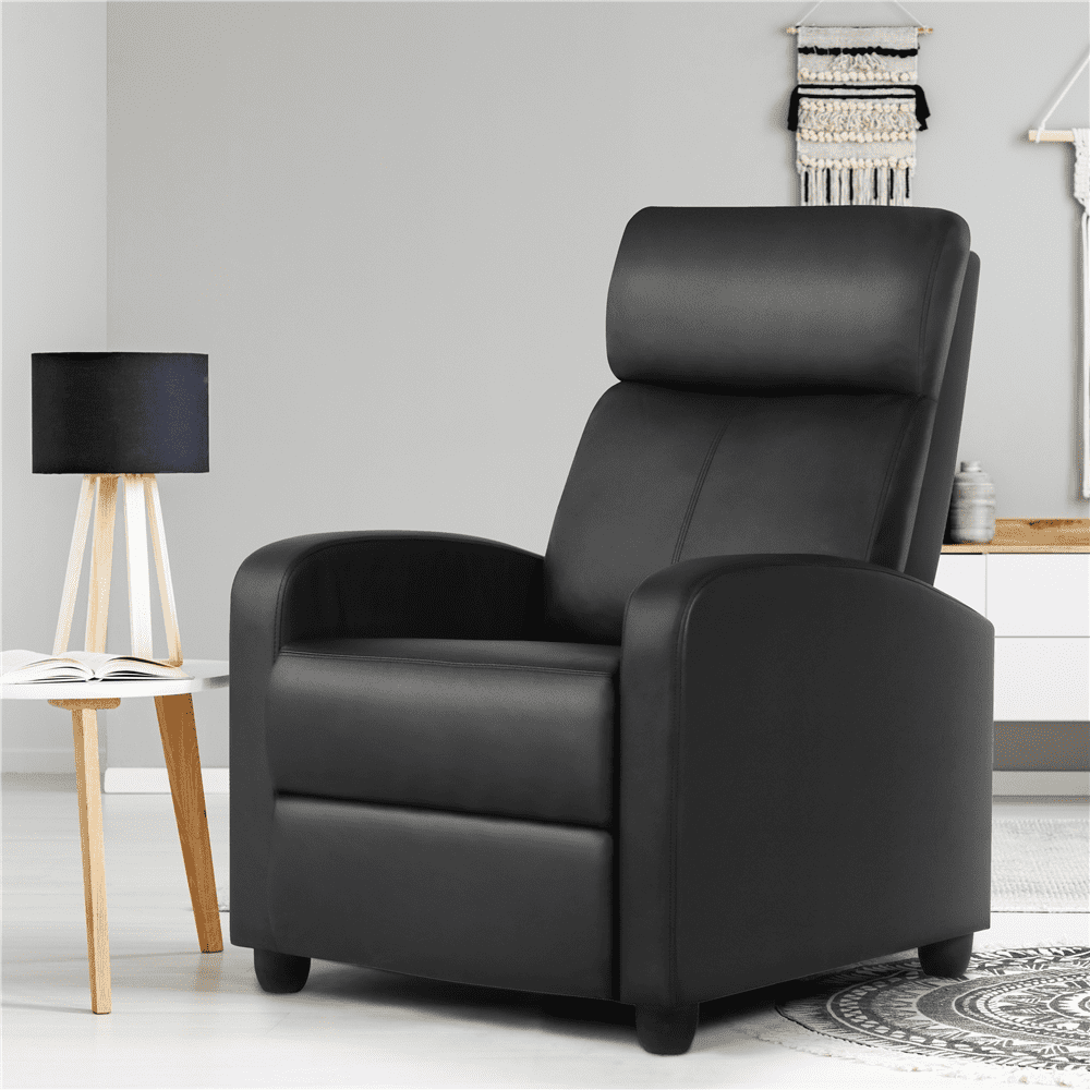 Yaheetech 2pcs PU Leather Upholstered Recliner Chair with Pocket Spring, Black