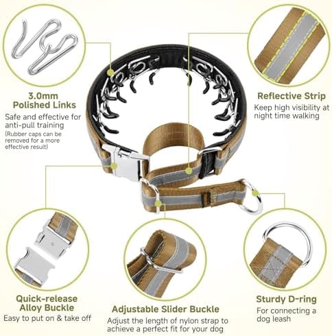 Martingale No Pull Collar for Large Medium Dogs, Patented Dog Walking Training Collar for Pulling, 1.5'' Wide Alloy Buckle, Neoprene Padded, Adjustable, Reflective, Easy to Use(L, Brown)