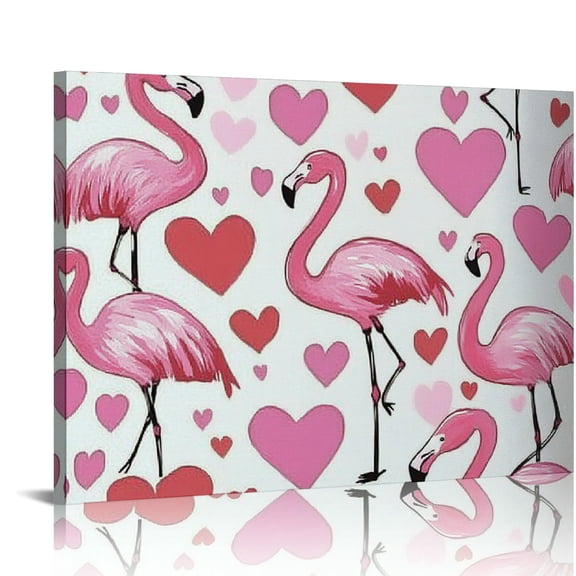 Patifu Flamingo Hearts Kitsch Movement Canvas Prints Wall Art 20x16in