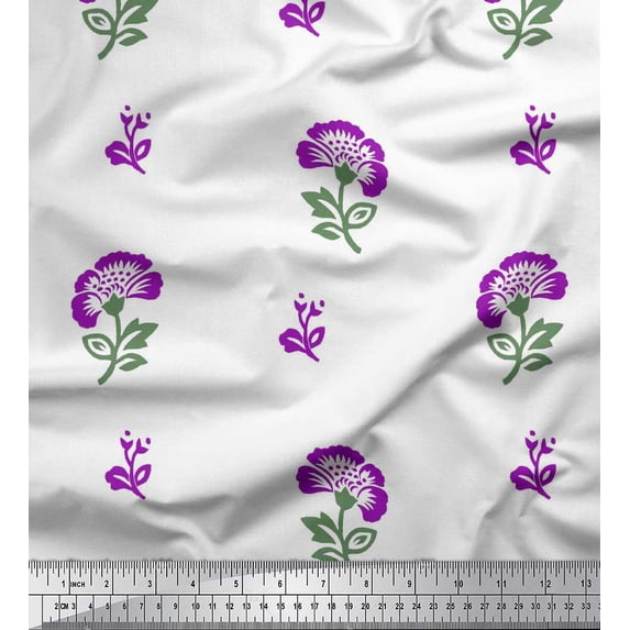 Soimoi Polyester Crepe Fabric Leaves & Floral Block Printed Craft Fabric by The Yard 42 Inch Wide