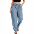 thumbnail image 2 of Women's Wide Leg Cropped Pants, Casual Elastic Drawstring Waisted Pants With Pockets, Harem Style Trousers,Blue,2XL, 2 of 8