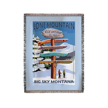 Big Sky, Montana - Lone Mountain - Ski Destinations Sign- Lantern Press Artwork (60x80 Woven Chenille Yarn