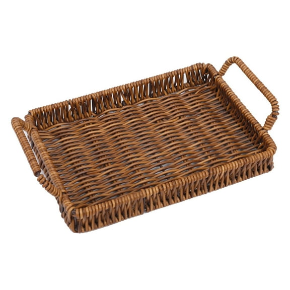 ifundom Large Rectangular Hand-Woven Bread Basket Brown for Hotel Restaurant Use and Stylish Serving Tray