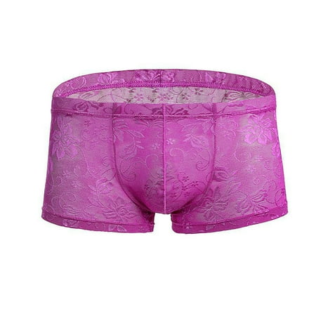 YWDJ Mens Boyshorts Underwear Breathable Lace Lightweight No Show Lace Panties Mens Sense Of Fashion Exciting Raised Large Boxers Breathable Mens Boxers Purple XL