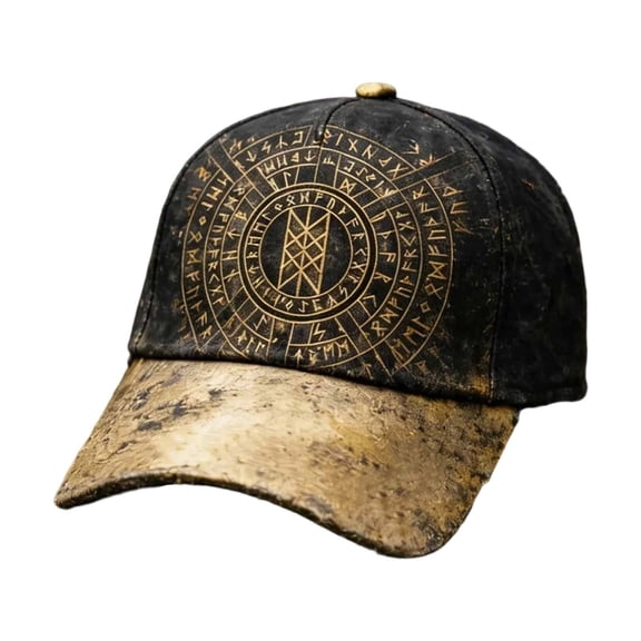 XIAOCHA Vintage Norse Symbol Print Baseball Cap Adjustable Breathable Travel Outdoor Ball Cap,Gold