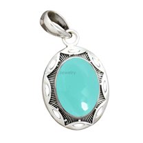 Solid 925 Sterling Silver Pendant For Men Women, Aqua Chalcedony Oval Gemstone Handcrafted Pendant For Mother's Day Gift