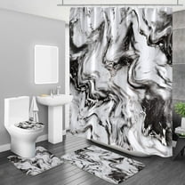 4 Pcs Bathroom Sets with Shower Curtain and Rugs, Grey Marble Shower Curtain Sets with Rugs, Modern Abstract Shower Curtain for Grey Bathroom Decor