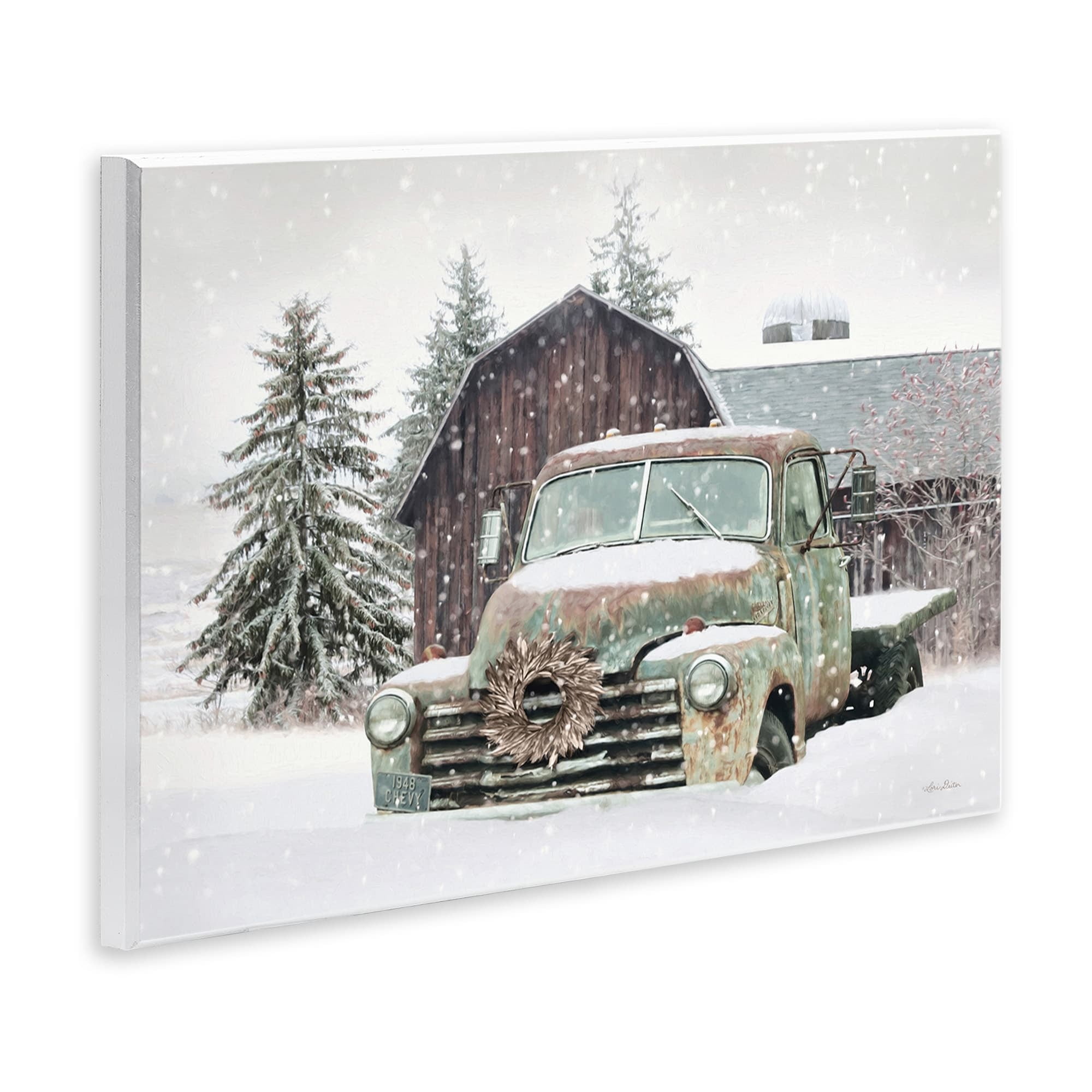 Rural Vintage Truck & Barn Snowy Winter Landscape Transportation Painting Unframed Art Print Wall Art