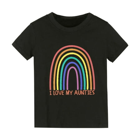 

2t Girls Long Sleeve Shirt Summer Solid Color Rainbow Print I LOVE MY ANTIES Boys And Girls Tops Short Sleeved T Shirts For Boys And Girls Girls Spaghetti Strap Top