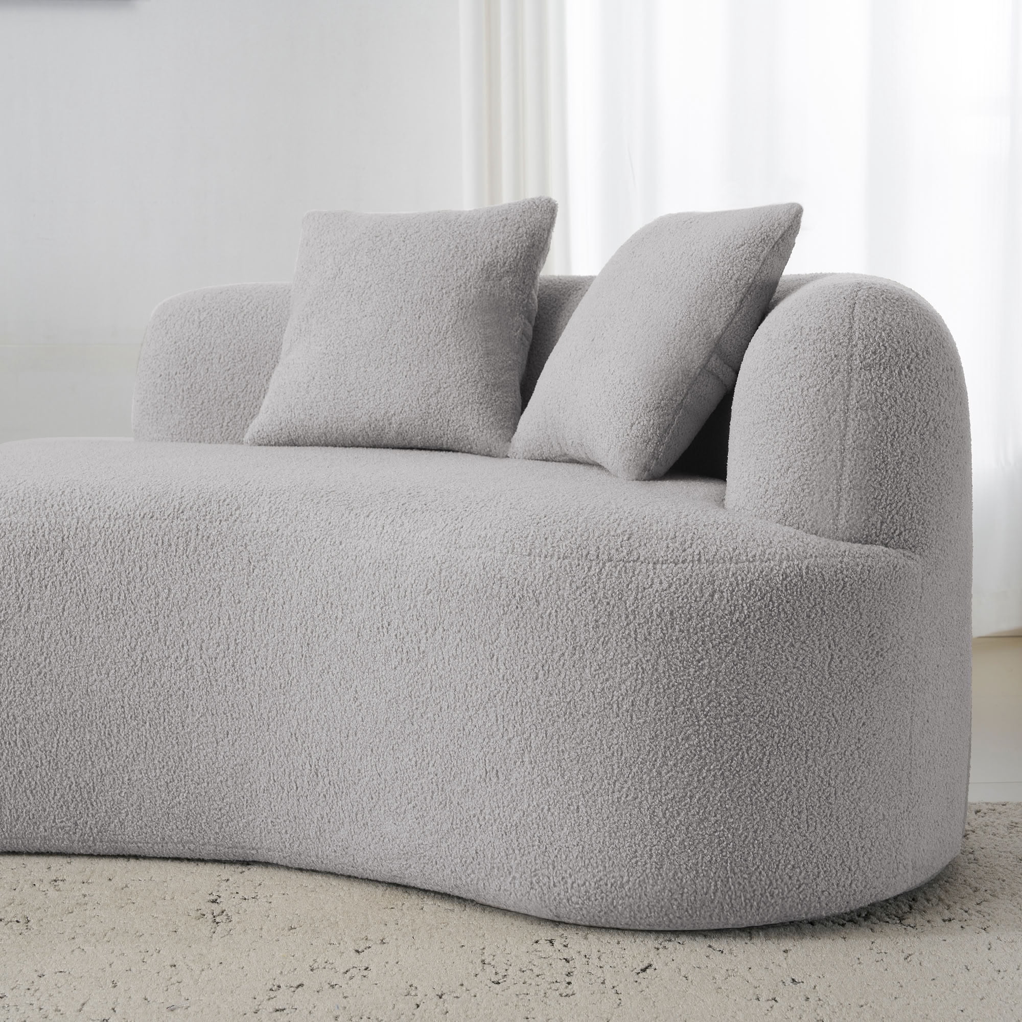 MAYEERTY Curved 4-Seat Compressed Sectional Sofa, Teddy Velvet Modular Couch with Throw Pillows, High Density Foam & Spring Filled No-Assembly Sofa for Living Room Apartment Small Spaces