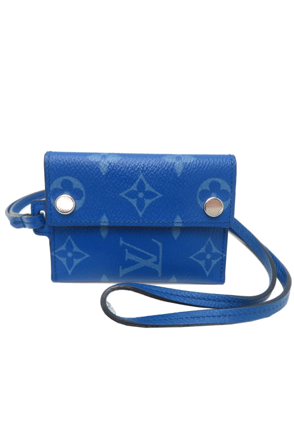 Pre-Owned Louis Vuitton Porte Carte On Strap Women's/Men's M83154 Taiga Rama Blue