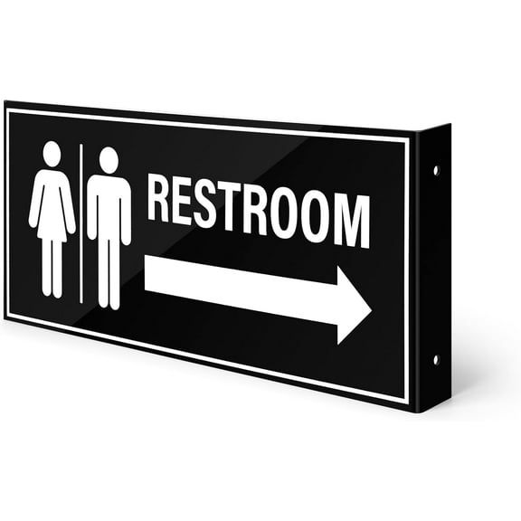 Restroom Sign with Arrow | 12.1" x 5.5" Double Sided Wall Mounted Projecting Unisex Restroom Sign for Commercial Workplace Hallway with Mounting Kit