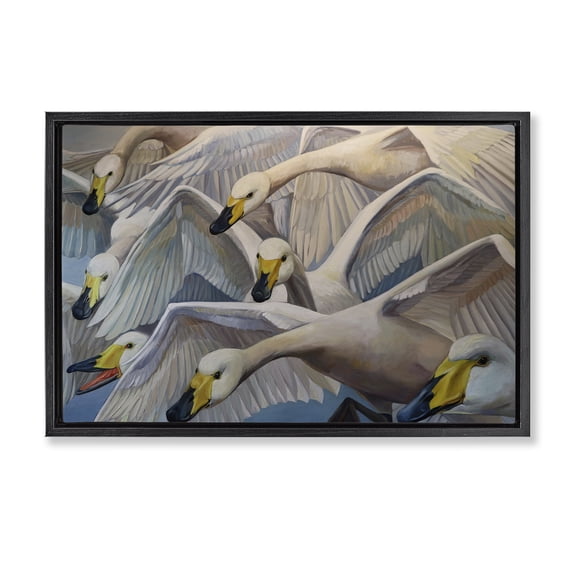Stupell Industries Rustic Lodge Graceful Swans in Flight Black Floating Frame Canvas Art, 25 x 17, by Violeta Vollmer