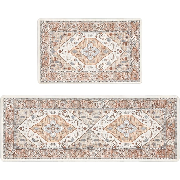 Anti Fatigue Floor Mats - Cushioned Memory Foam 2 Piece Kitchen Rug Set, Non Slip Laundry & Sink Area Runner, Waterproof Comfort Standing Mat