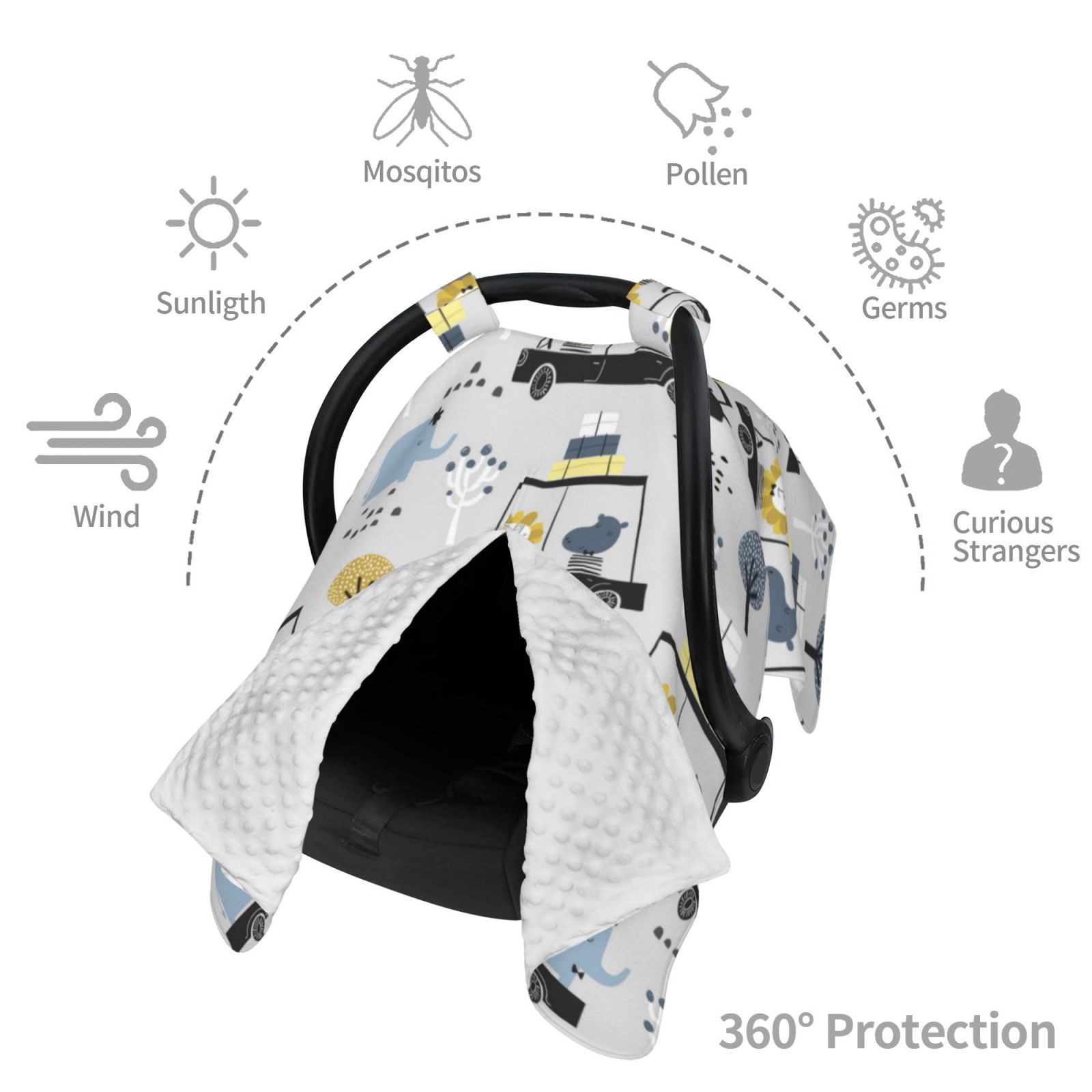 Car Seat Cover Baby - Lion Hippo Elephant On The Car Breathable Infant Car Seat Cover for Baby Carseat, Lightweight Comfort Baby Essentials Must Haves Newborn Stuff for Girl Boy
