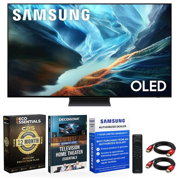 Samsung 55 inch S90H OLED 4K UHD Vision AI Smart Tizen TV 2026 QN55S90HAEXZA Bundle with 2x HDMI Cable, Television Home Theater Guide and Deco Essentials Exclusive 1 Year CPS Enhanced Protection Pack