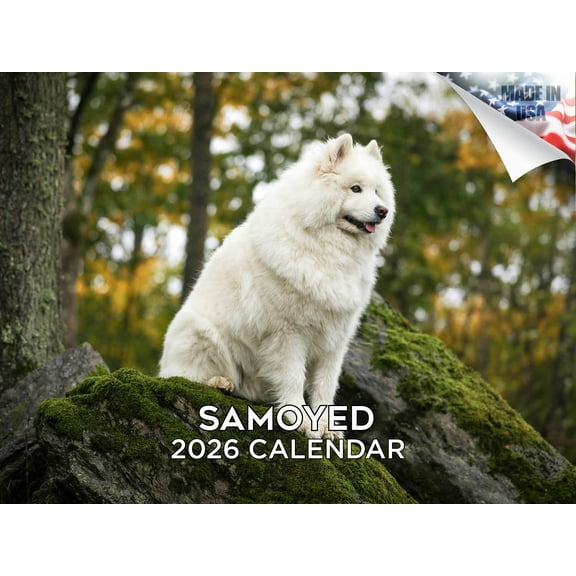 2025 2026 Samoyed Calendar - Dog Breed Monthly Wall Calendar - 12 x 18 Open - Thick No-Bleed Paper - Giftable - Made in USA