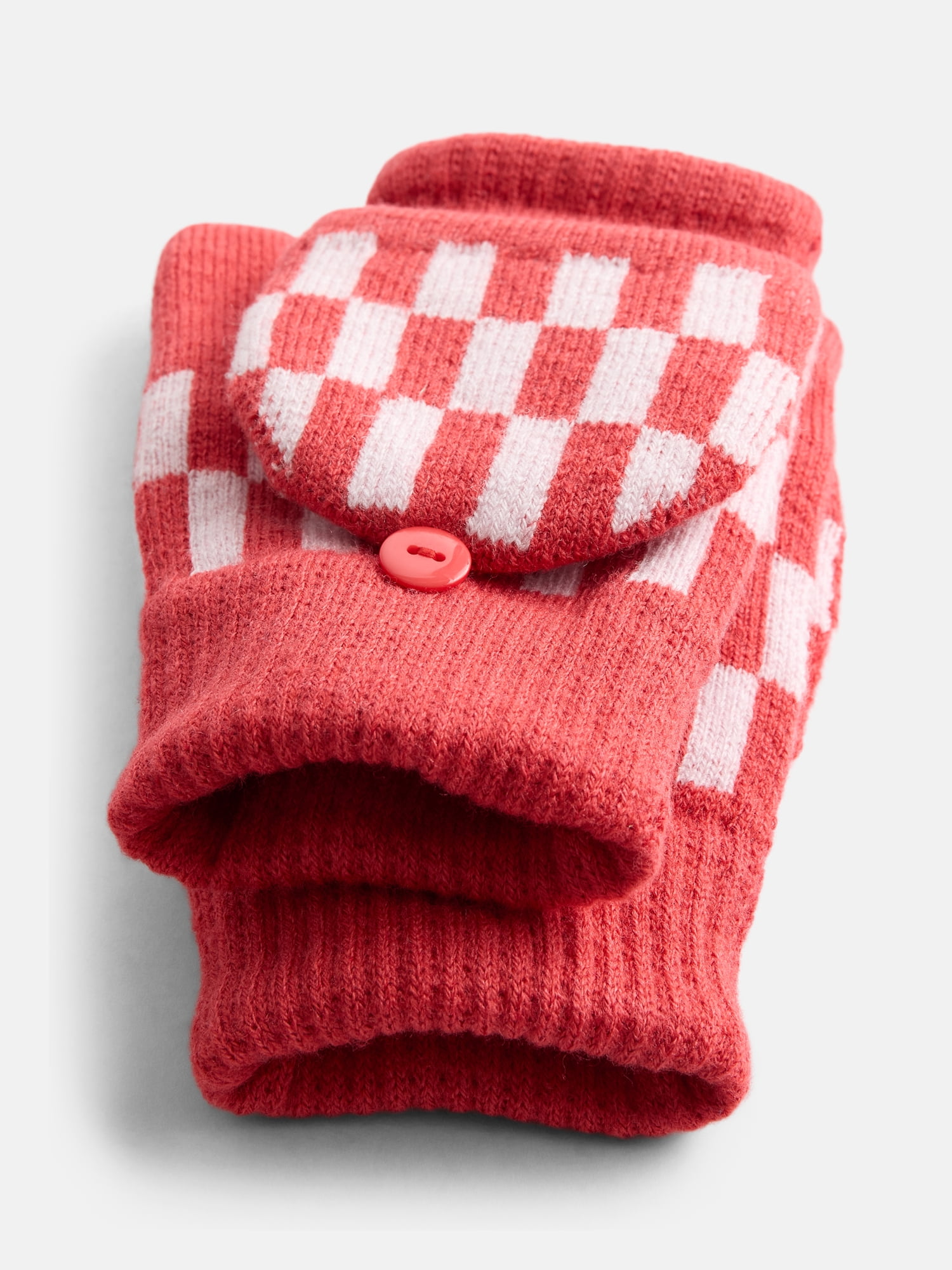 No Boundaries Women's Ribbed Knit Checkered Pop Top Mittens