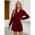 thumbnail image 3 of Women'S Autumn Dress 2025 Lapel Long Sleeve Casual Loose V-Neck Solid Color Sports Sweater Dress Wine Red XL, 3 of 5