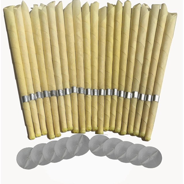 ZHAOCHENG Juego de 20 velas para los oídos con cera de abejas orgánica natural (bandeja de protección contra goteo, 10 unidades) Kit de velas para los oídos para el cuidado de la salud