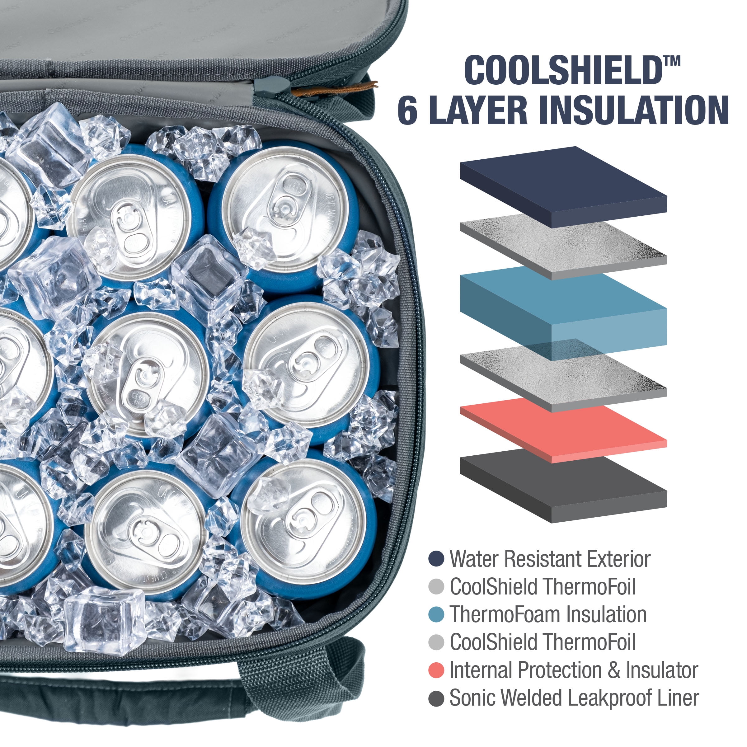 CleverMade Tahoe Collapsible Cooler Bag, 18 Can Capacity, Dusty Teal Striped