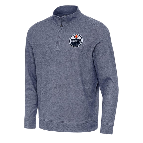 Men's Antigua Heather Navy Edmonton Oilers Subtle Quarter-Zip Sweatshirt