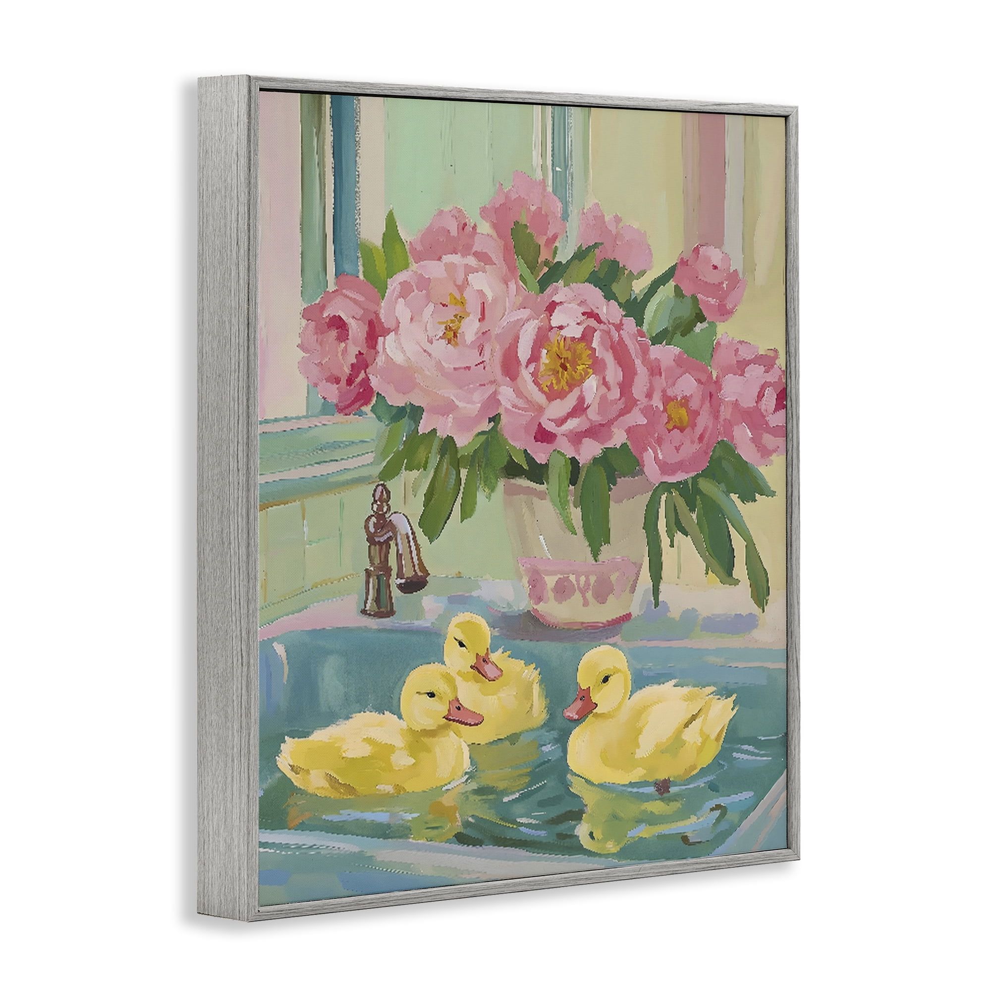 Stupell Industries Ducks in Sink Bath Gray Framed Giclee Art, design by The Prints Vibe