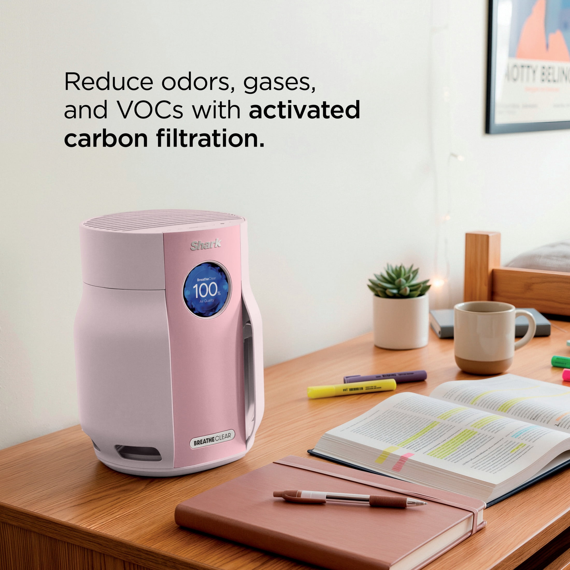 Shark BreatheClear Compact Pro with NeverChange 300 Sq Ft Intelligent Air Purifier, HEPA-Exceeding Filter, Zero Filter Changes For Up To 6 Years, HP062YL Butter