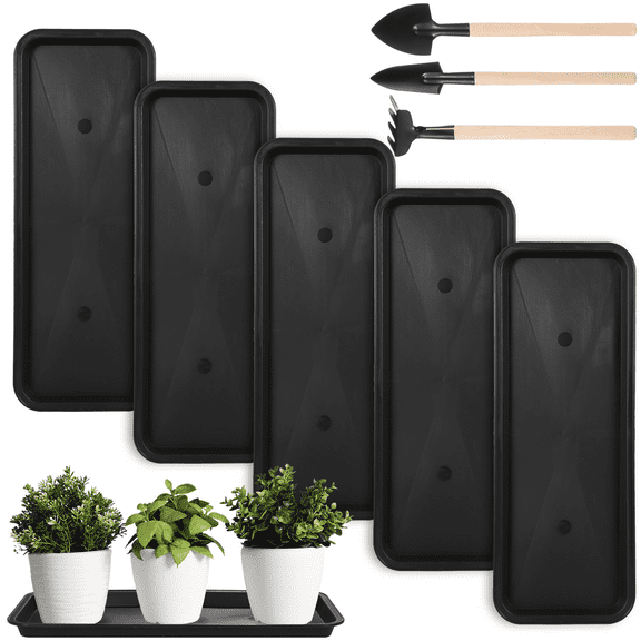 5 PCS Plastic Plant Drip Trays for Planters, Black Saucers Pots Trays, 15.7 x 5.9 x 0.7 Inches Rectangular Saucer Pans for Indoors Outdoors
