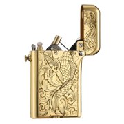 Swiss Luxury Retro Copper Kerosene Lighter, Soft-Flame, Automatic Ignition, Refillable, Safety Lock, Exquisite Carving, Etching, Collectible, Mens Gift, Thorens Gen4 Double Claw Engraved Koi Pattern