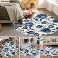 thumbnail image 5 of Round Rugs 4Ft, Navy Blue Floral Round Area Rug Washable Indoor Throw Carpet, Spring Retro Botanical Flowers Soft Non Slip Circle Rug for Kitchen Nursery Room Home Decor Aesthetic, 5 of 8