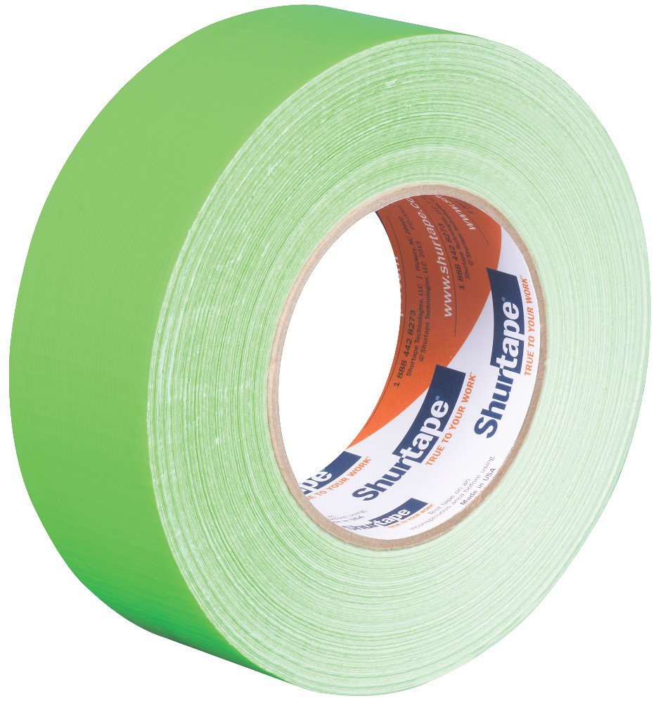 Shurtape PC 619 Specialty Grade, Fluorescent Cloth Duct Tape, Hi-Visibility Social Distancing Marking, 48mm x 55m, Fluorescent Green, 1 Roll (166122) CA1