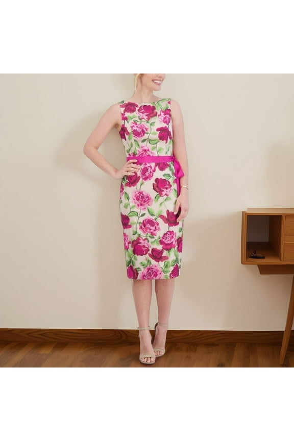 Womens Petite Floral Print Boat Neck Sheath Dress Size 14P NWT