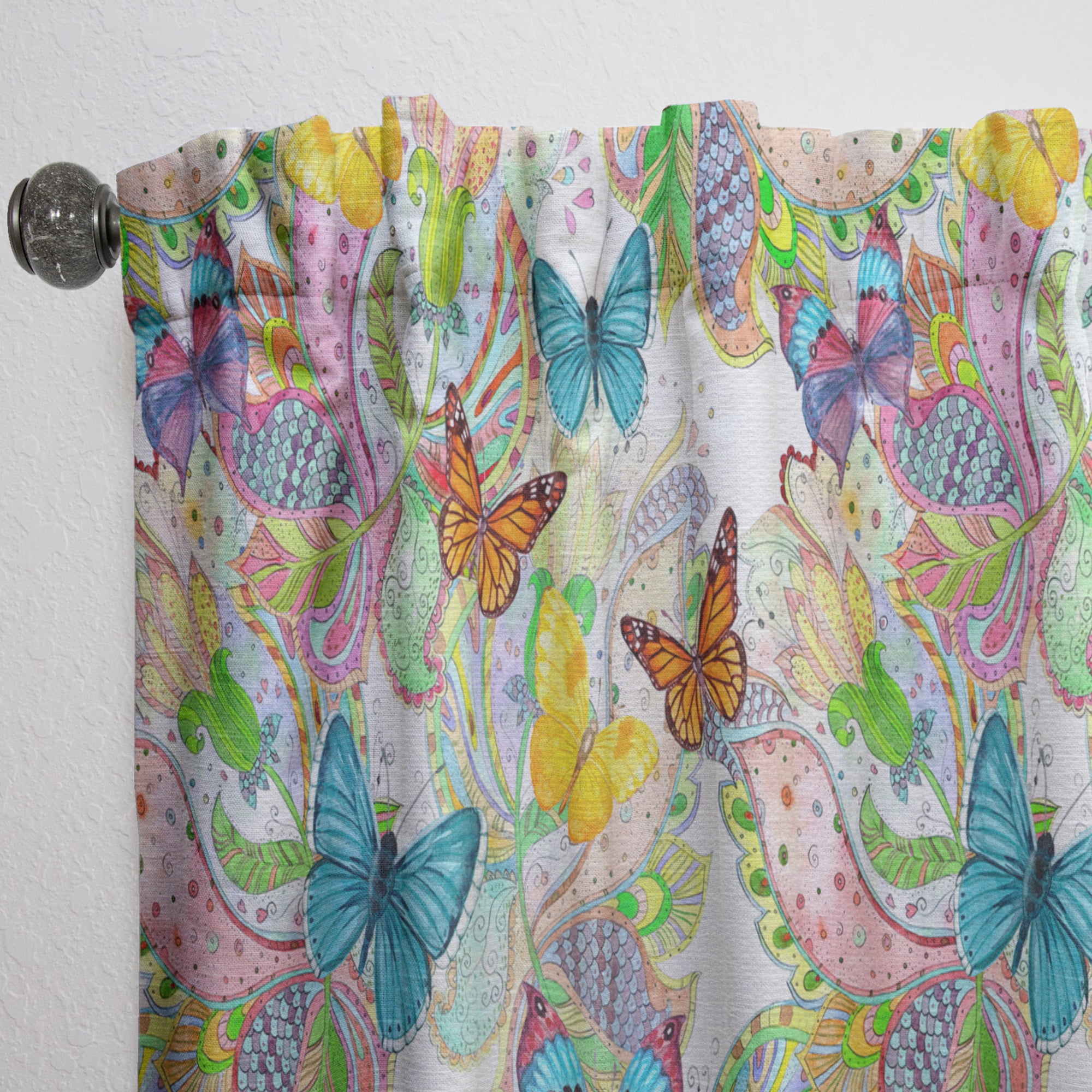Designart 'Bohemian Colorful Butterflies' Floral Curtain Panel