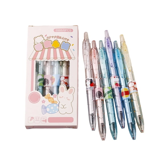 Clearance Under $2, Cute Snack Shop Theme Gel Pen 0.5mm Black Quick-Drying 6-Pack for Office #A (6Pcs)
