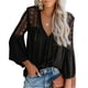 thumbnail image 1 of Camisa informal de ganchillo para mujer, cuello en V, mangas largas acampanadas, blusa holgada informal transpirable respetuosa con la piel para uso diario, 1 of 4