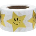thumbnail image 1 of Pegatinas de estrella dorada con cara sonriente, etiquetas de papel metálico, pegatinas de recompensas para maestros y niños, 1,5 pulgadas, 500 etiquetas adhesivas por rollo., 1 of 5