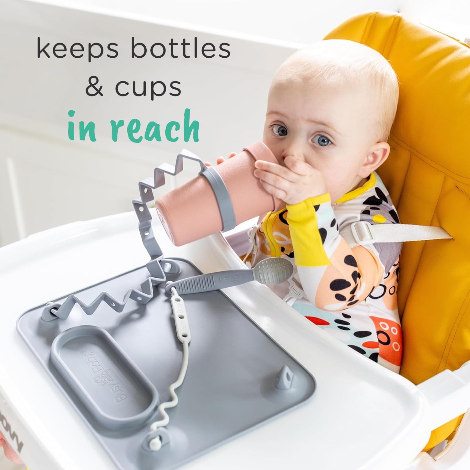 Busy Baby Food-Grade Silicone, BPA-Free Toy Bungee Strap, Pewter