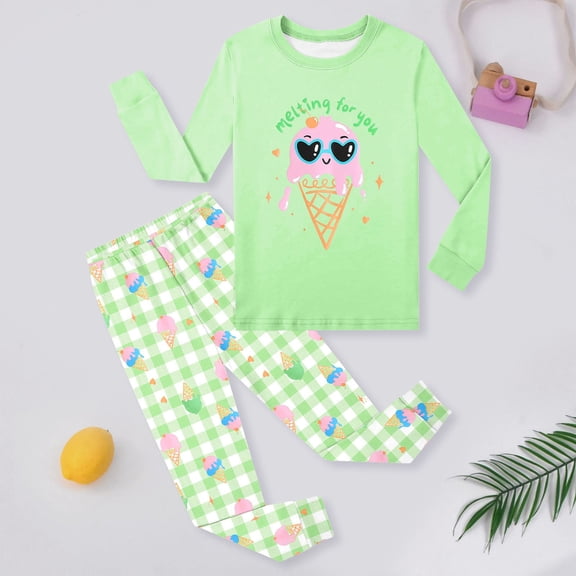 Girls Outfits Knit 2 Piece Long Sleeve Shirt and Pants Casual Home Wear Set Girl Clothes Light Green 4-5 Years