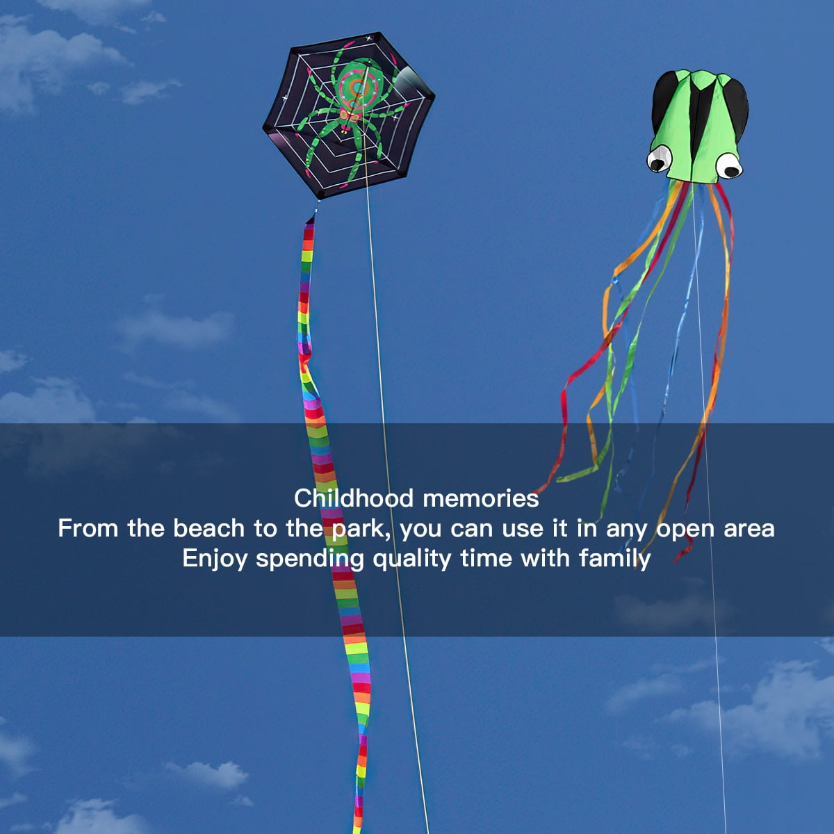 Kepooman Large Green Octopus Kite & Green Spider-Print Kite with Tail & Lines, 2 Pack Easy Flyer Kites for Family Outdoor Game Activities Kepooman Large Green Octopus Kite & Green Spider-Print Kite with Tail & Lines, 2 Pack Easy Flyer Kites for Family Outdoor Game Activities