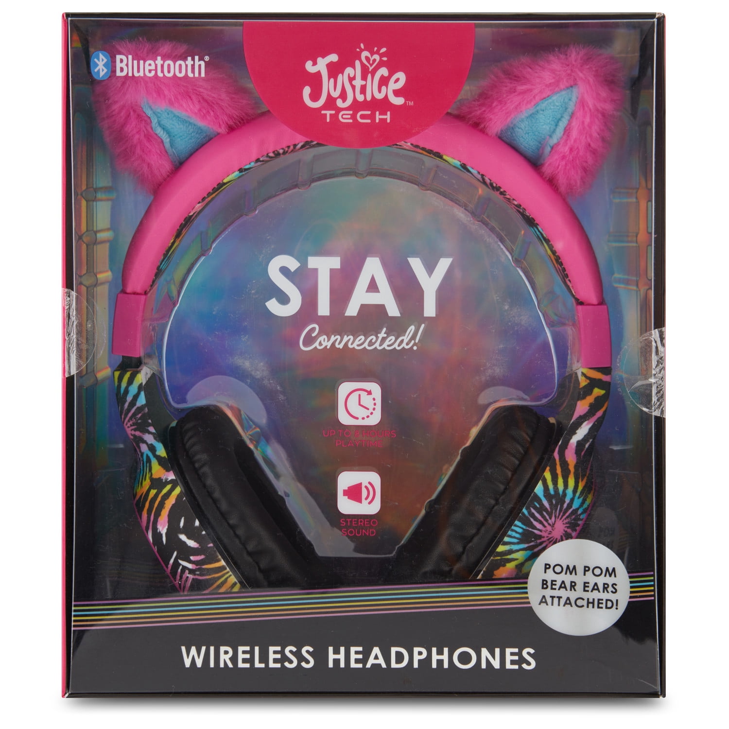 Justice Portable Wireless Bluetooth Headphones with Cat Ears-Pink