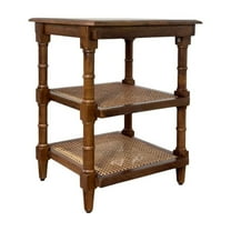 Carolina Chesterfield Wood & Cane 3 Shelf Side Table in Chestnut