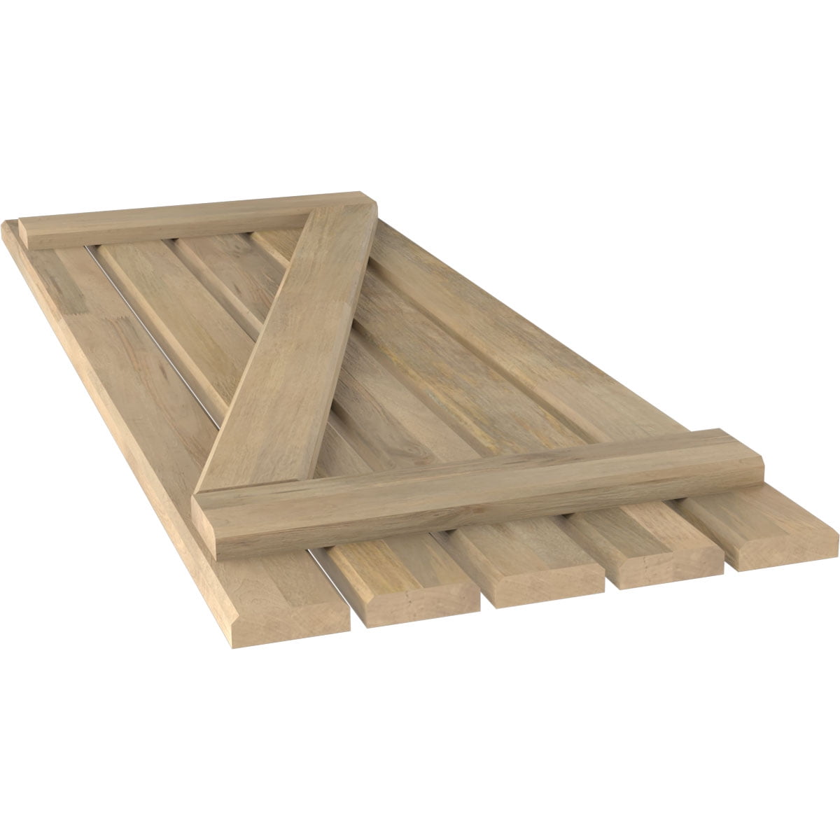 Ekena Millwork 19 1/2"W x 31"H Americraft Five Board (2 Batten) Exterior Real Wood Spaced Board-n-Batten Shutters w/ Z-Bar (Per Pair), Unfinished