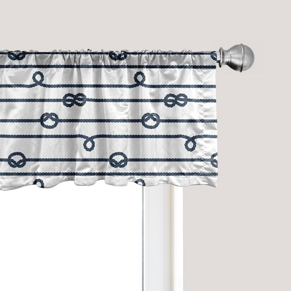 Ambesonne Navy Window Valance, Sea Marine Nautical Knots, 54" X 18", Navy Blue and White