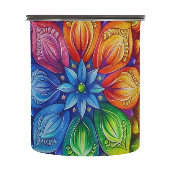 Mandala Rainbow Airtight Coffee Bean Canister 30oz Food Storage Containers with Lids For Gournd, Tea, Sugar, Flour, Rice, Cereal, Candy Cookie Jar