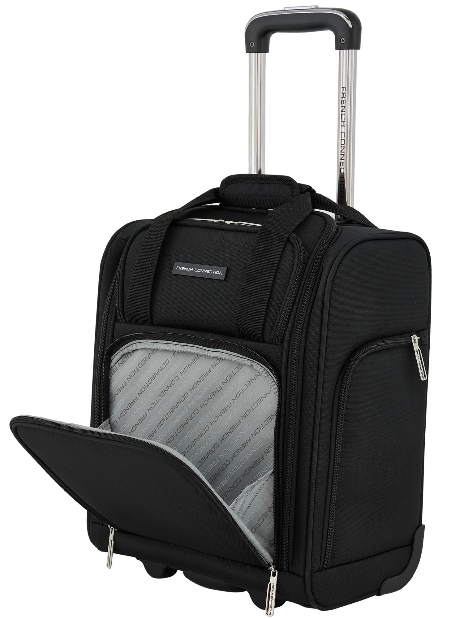 French Connection 16-Inch Rolling Under Seater Luggage with USB Port, Black