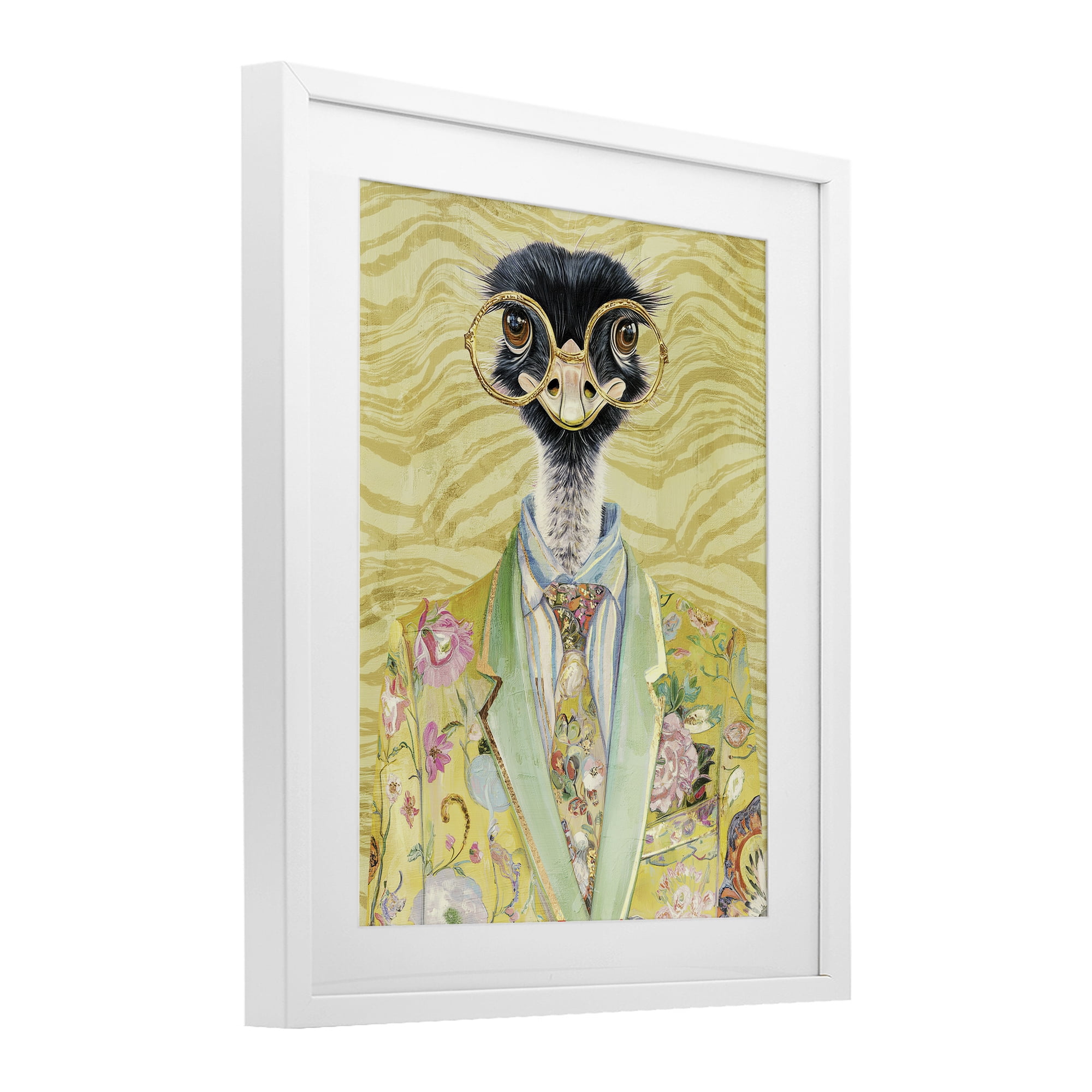 Stupell Industries Dandy Ostrich Portrait White Framed Print Under Glass, design by Svetlana Aleynikova